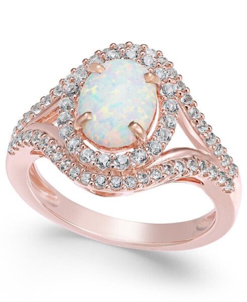 Lab-Grown Opal (1 ct. t.w.) and White Sapphire (3/4 ct. t.w.) in 14k Rose Gold-Plated Sterling Silver