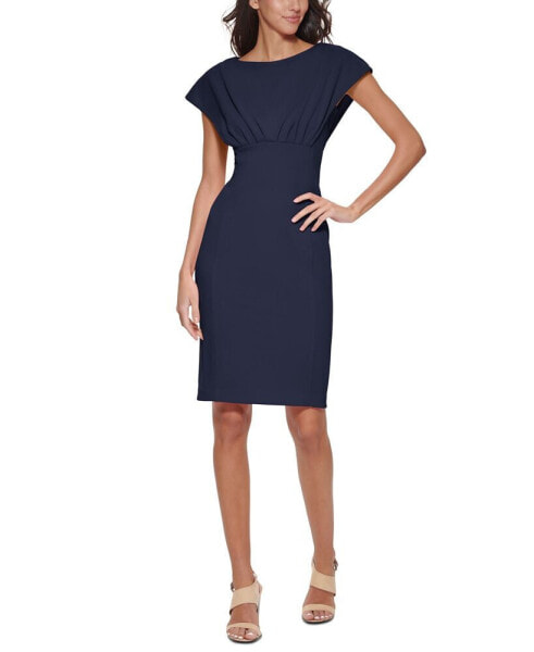 Petite Scuba-Crepe Boat-Neck Sheath Dress