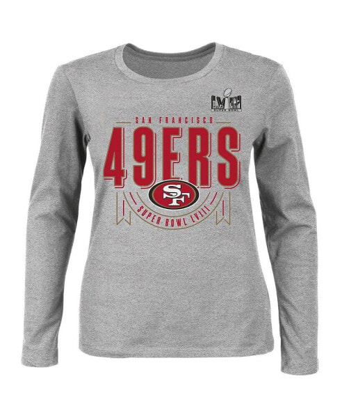 Women's Heather Gray San Francisco 49ers Super Bowl LVIII Plus Size Quick Pass Long Sleeve T-shirt