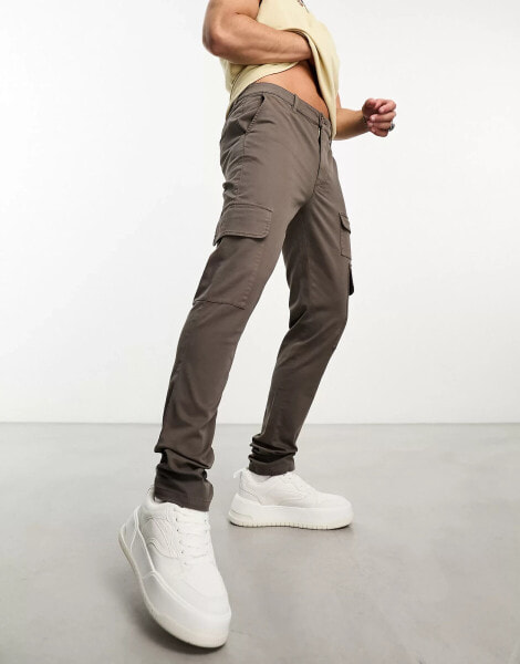 ASOS DESIGN skinny cargos in brown