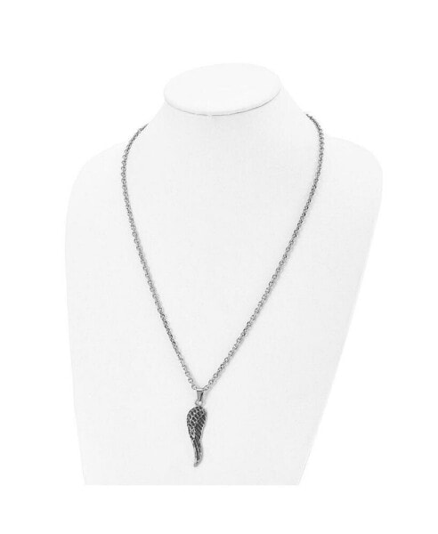 Black Crystal Wing Pendant 25.5 inch Cable Chain Necklace