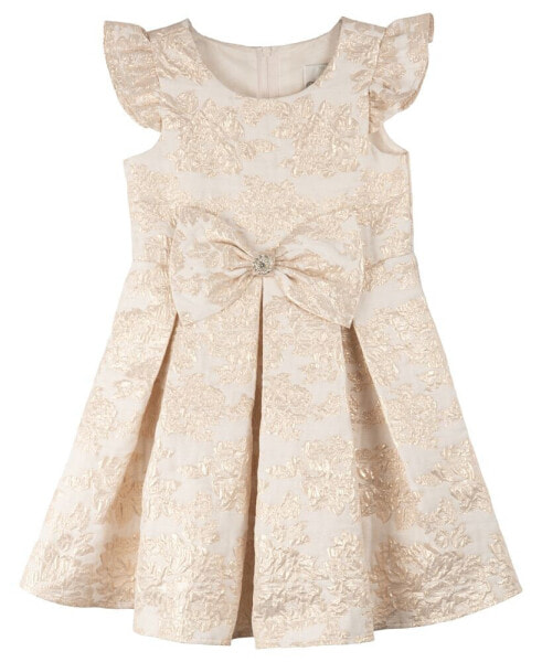 Toddler Girls Flutter Sleeve All-Over Brocade Social Dress