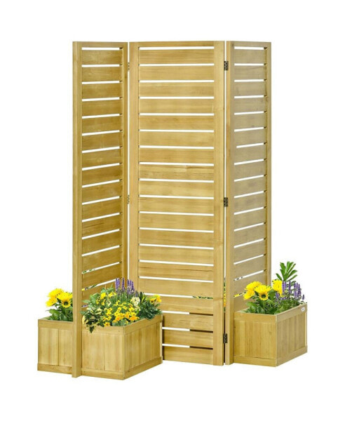 Wood Privacy Screen w/ 4 Raised Planter Box, 3 Panels & Drainage Holes