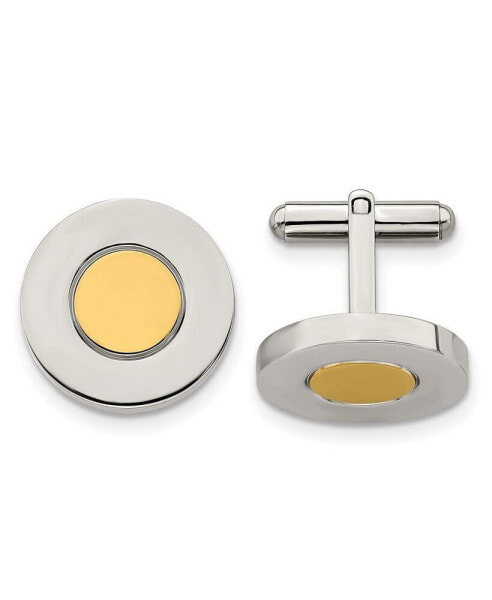 Stainless Steel Polished Yellow IP-plated Circle Cufflinks