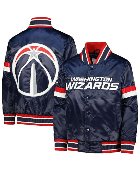 Big Boys Navy Washington Wizards Home Game Varsity Satin Full-Snap Jacket