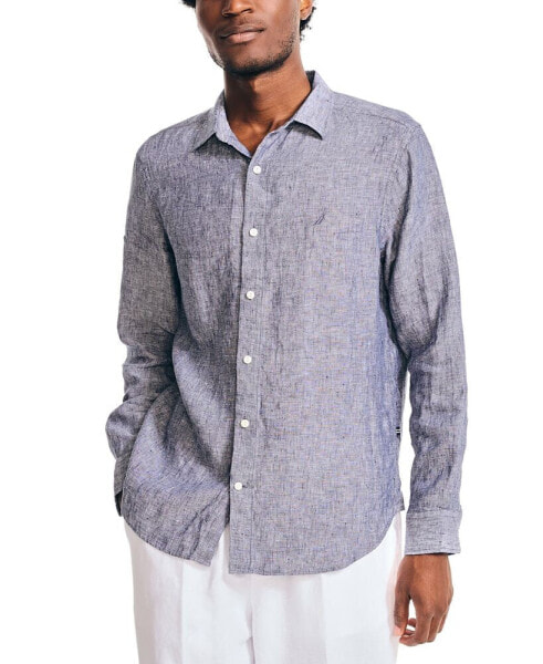 Men's Classic-Fit Long-Sleeve Button-Up Solid Linen Shirt