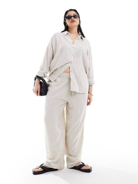 Noisy May Curve loose fit linen mix trouser co-ord in oatmeal