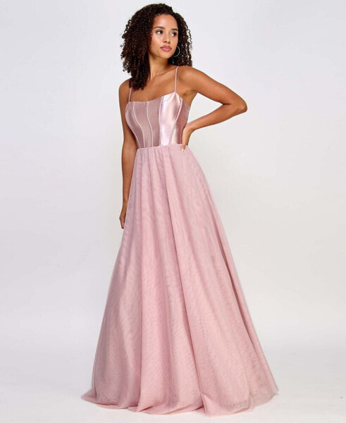 Juniors' Metallic Corset-Bodice Lace-Back Gown, Created for Macy's