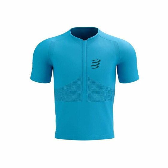 Unisex Short Sleeve T-Shirt Compressport Trail Half-Zip Fitted SS Sky blue
