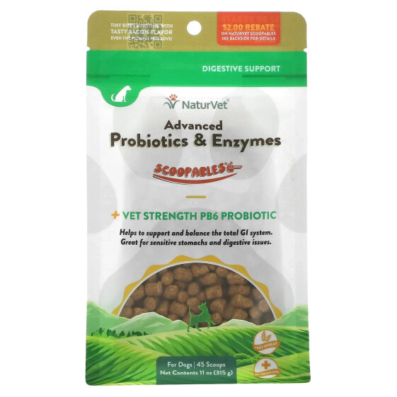 Витамины и добавки NaturVet Scoopables, Advanced Probiotics & Enzymes для собак, вкус бекона, 315 г (11 унций)