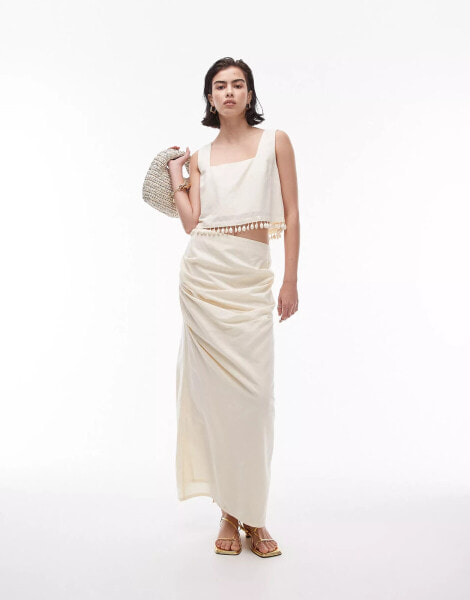 Topshop co-ord tuck side column midi skirt in buttermilk