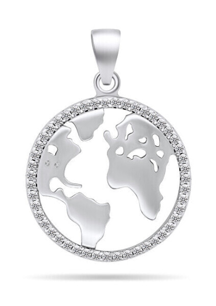 Original silver pendant with clear zircons Map of the world PT96W