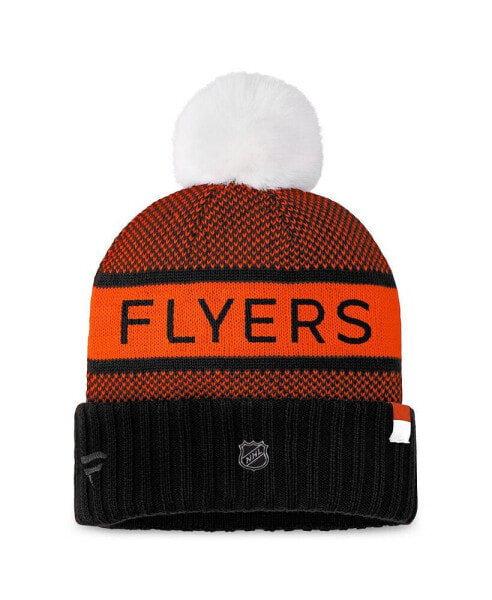 Women's Black, Orange Philadelphia Flyers Authentic Pro Rink Cuffed Knit Hat with Pom