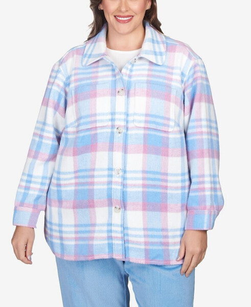 Plus Size Swiss Chalet Collared Plaid Shirt Jacket