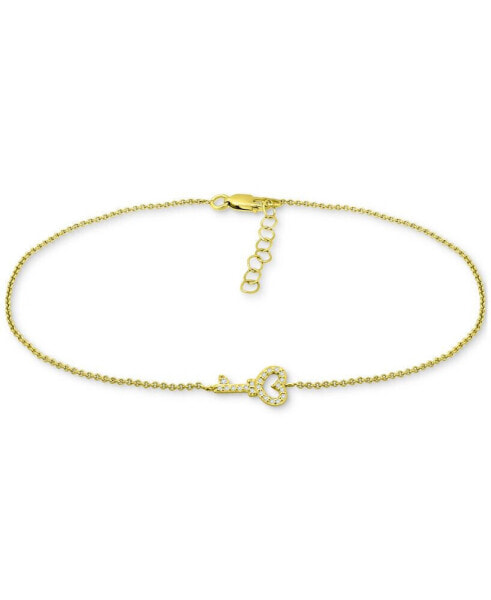 Cubic Zirconia Heart Key Ankle Bracelet, Created for Macy's