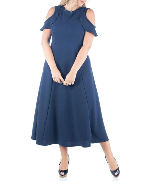 Women's Plus Size Ruffle Cold Shoulder Maxi Dress