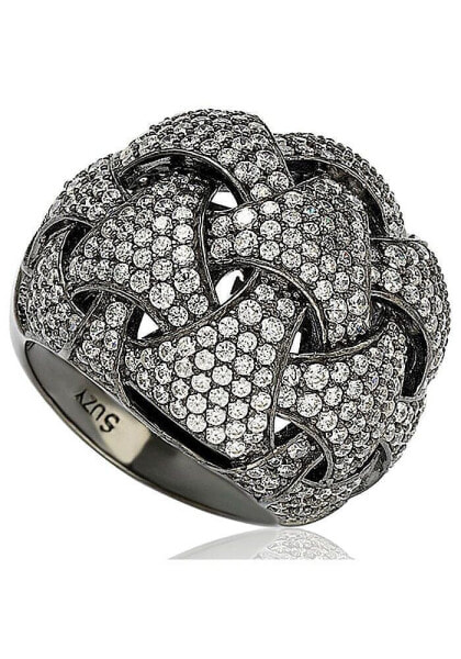 Suzy Levian Sterling Silver Cubic Zirconia Weaving Dome Ring