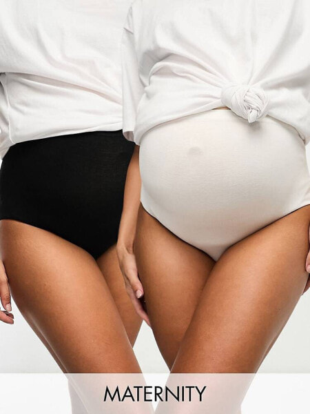 Mamalicious maternity 2 pack high waist control briefs in white and black 