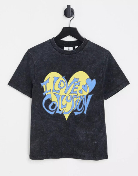 COLLUSION vintage fit t-shirt with heart print in black