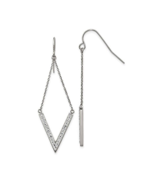 Stainless Steel Polished Crystal V-shape Dangle Earrings