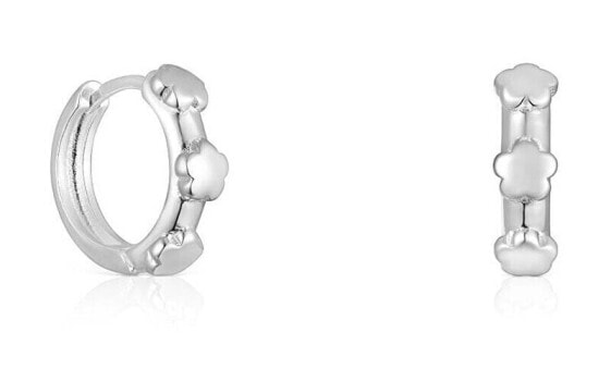 Silver hoop earrings with flowers 1003874100