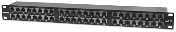 Intellinet Patch Panel - Cat5e - FTP - 48-Port - 1U - Shielded - 90° Top-Entry Punch-Down Blocks - Black - IEEE 802.3 - IEEE 802.3ab - IEEE 802.3u - Fast Ethernet - Gigabit Ethernet - RJ-45 - Gold - Cat5e - F/UTP (FTP)