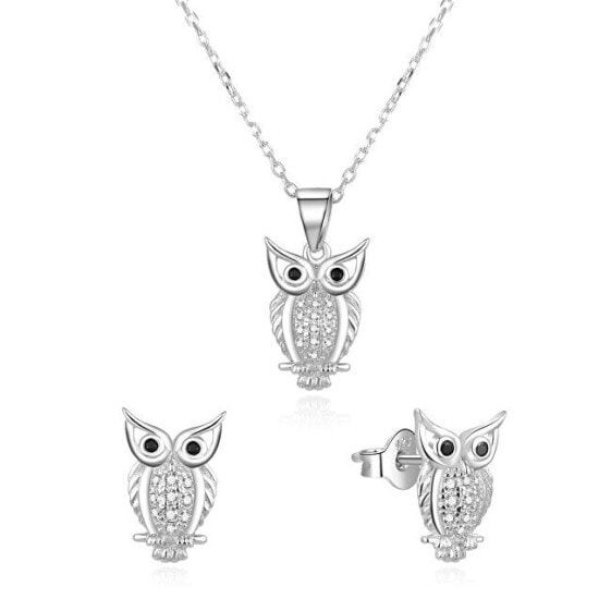Silver set of owl jewelry AGSET61RL (necklace, earrings)