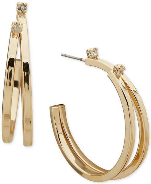 Gold-Tone Medium Pavé Double-Row C-Hoop Earrings, 1.38"