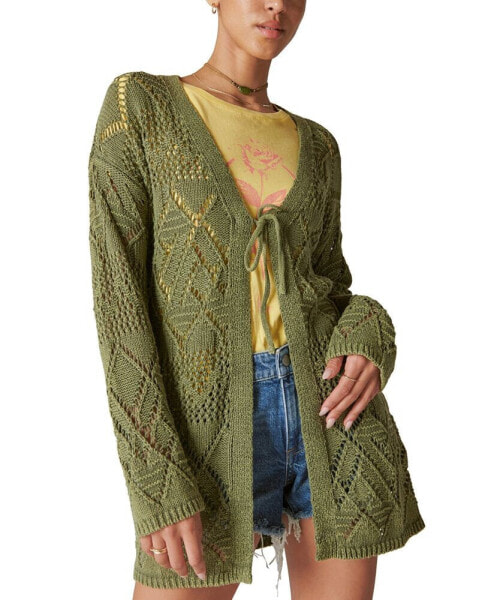 Women's Tie-Front Long-Sleeve Cardigan