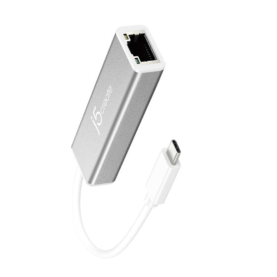 j5create JCE133G USB-C™ to Gigabit Ethernet Adapter - Grey and White - Wired - USB Type-C - Ethernet - 1000 Mbit/s - Grey - White