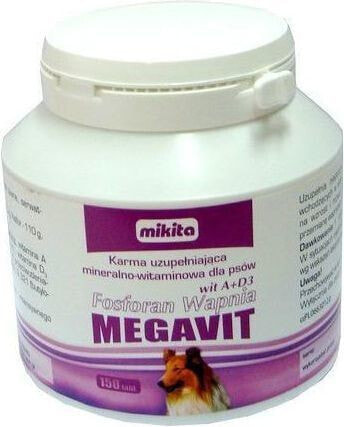 Витамины и добавки для кошек и собак MIKITA Megavit Fosforan Wapnia с витамином А и D3 150 таб.