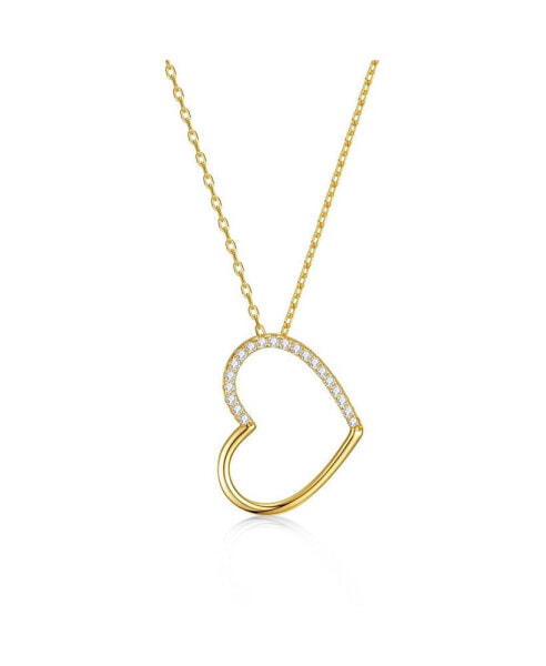 Sterling Silver 14k Gold Plated with Cubic Zirconia Heart Pendant Necklace