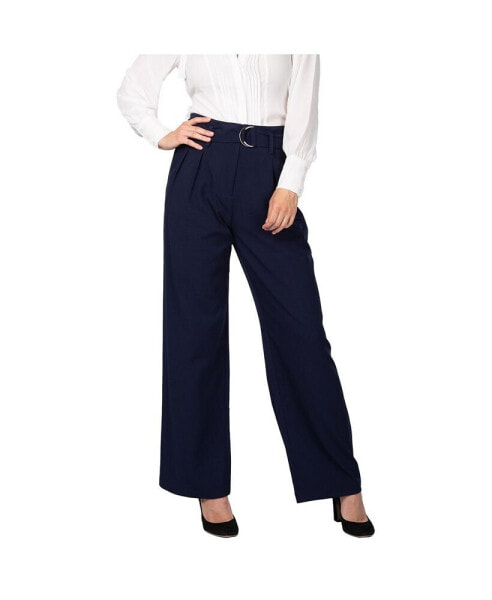 Women's Belted Straight Leg Paper Bag Waist Pants