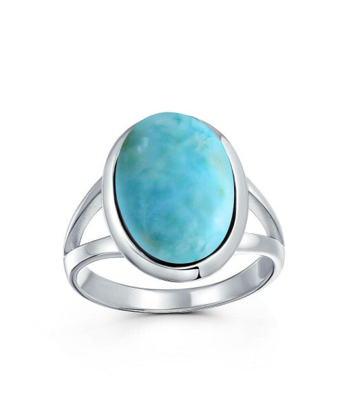 Simple Large Oval Cabochon Bezel Gemstone Split Shank Statement Ring Women .925 Sterling Silver