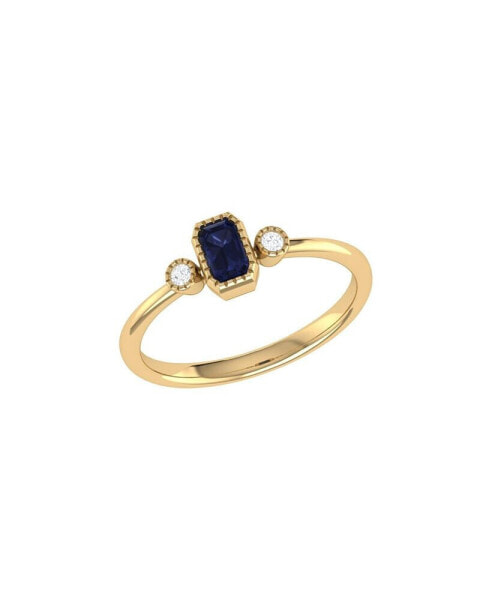 Emerald Cut Sapphire Gemstone, Natural Diamonds Birthstone Ring in 14K Yellow Gold