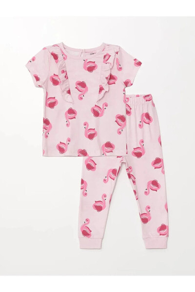 LCW baby Bisiklet Yaka Baskılı Kız Bebek Pijama Takımı