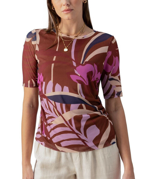 Women's Perfect Printed Mesh Elbow-Sleeve Top