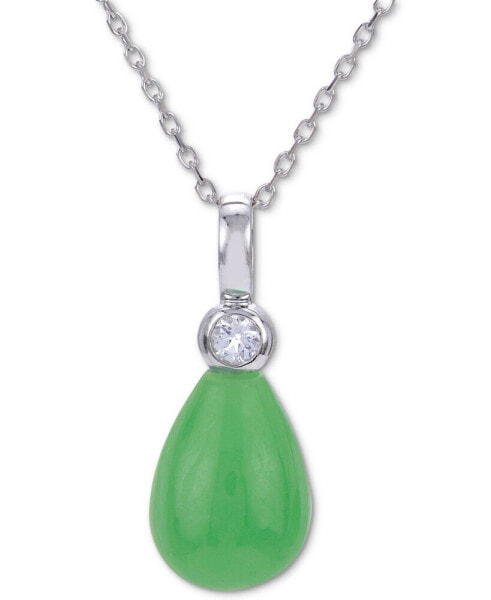 Macy's jade & White Topaz (1/20 ct. t.w.) 18" Pendant Necklace in Sterling Silver
