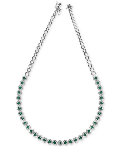 Emerald (4 ct. t.w.) & Diamond (4 ct. t.w.) Halo 17" Collar Necklace in 14K White Gold (Also in Ruby & Sapphire)