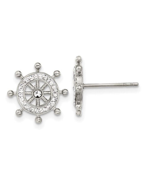 Stainless Steel Polished Preciosa Crystal Ship Wheel Earrings