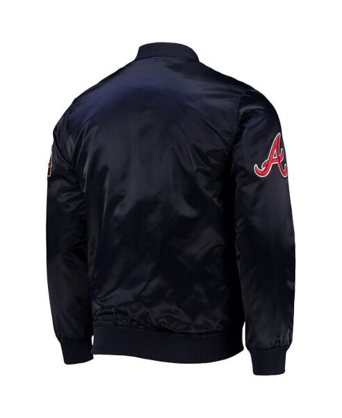 Men's Navy Atlanta Braves Wordmark Satin Full-Snap Jacket
