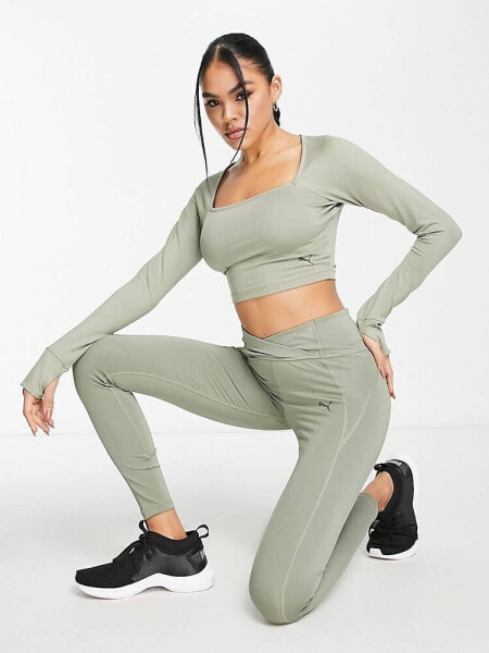 Puma Studio Granola sculpted leggings with v-wasitband in muted khaki