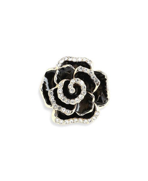 Women's Black Embellished Rose Cocktail Ring