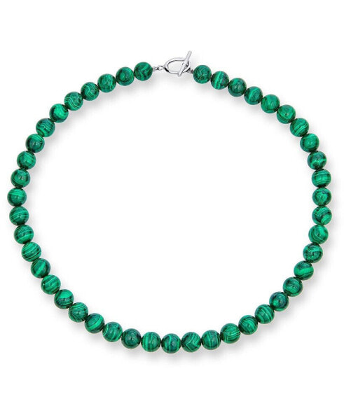 Bling Jewelry plain Simple Western Jewelry Dark Forrest Green Imitation Malachite Round 10MM Bead Strand Necklace For Women Silver Plated Clasp 18 Inch