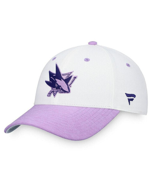 Men's White, Purple San Jose Sharks Authentic Pro Hockey Fights Cancer Snapback Hat