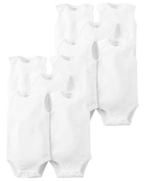 Baby 10-Pack Sleeveless Cotton Bodysuits Set 9M