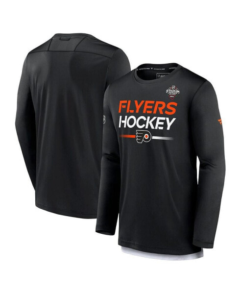 Men's Black Philadelphia Flyers 2024 NHL Stadium Series Authentic Pro Long Sleeve Tech T-shirt