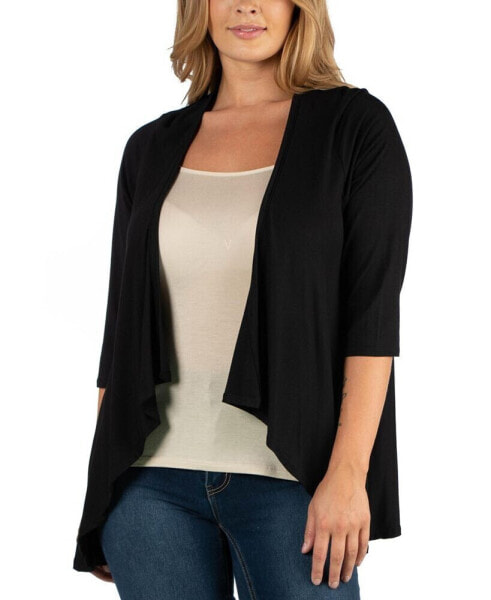 Elbow Length Sleeve Plus Size Open Cardigan