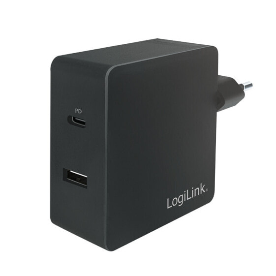 Зарядное устройство для смартфонов LogiLink ак адаптер - 1 порт USB-C и 1 порт USB-A - 65 Вт - Внутреннее - Автомобильное - 20 В - Черное