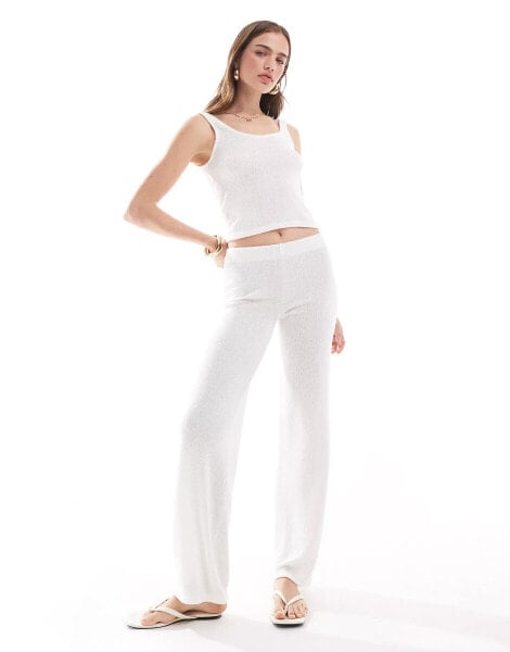 Mango lightweight knitted co-ord trousers in white